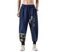 Japanische Kimono Herren Baumwolle Leinen Kostüm Gürtel Retro Haremshose Baggy Hose Harajuku Hip Hop Farbe 2 Hosen asiatische Größe 5XL
