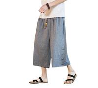 Japanische Kimono Traditionelle Shorts Herren Badehose Casual Lose Japan Style Yukata Leinen Weite Bein Hose DK97 Grau 3XL 79 bis 85kg