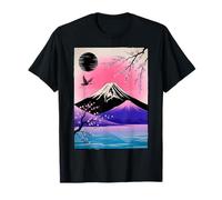 Japanische Kunst Asiatische Landschaft Berg Fuji Kirschblüten Vögel T-Shirt