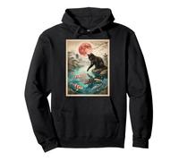 Japanische Schwarze Katze Koi Fisch Teich Red Moon Sakura Vintage Pullover Hoodie