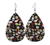 Japanische Sushi Schwarze Ohrringe für Damen Ohrringe, Lederohrringe für Mädchen, Neuheit Tropfen-Ohrringe, stilvoll und schön., Einheitsgröße, Leder, Kein Edelstein