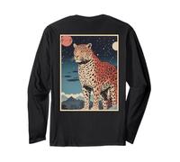 Japanische Vintage-Landschaft, Wildtiere, Geparden, Kanji, Kunst zurück Langarmshirt