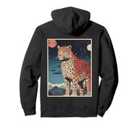 Japanische Vintage-Landschaft, Wildtiere, Geparden, Kanji, Kunst zurück Pullover Hoodie