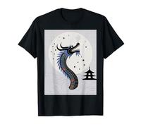 Japanischer Drache Sakura Blüte Vollmond Fantasy Art Travel T-Shirt