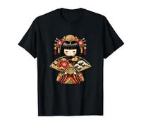 Japanischer Geisha Kokeshi Kimono Faltfächer T-Shirt