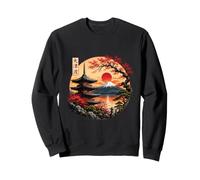 Japanischer roter Sonnenuntergang und Berg Asiatische Fuji Kanji Japan Kunst Sweatshirt