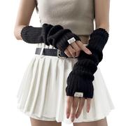 Japanischer Winter Damen Gestrickte Armstulpen - Warme Long Fingerlose Handschuhe mit Daumenloch, Y2K-Gothic-Punk-Hip-Hop-Pulswärmer