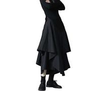 Japanisches Gothic Unregelmäßige Hohe Taille Plissierte Röcke Damen Schwarz Punk Cargo Sommer Solide Lässig Lang Black M