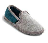Japanwelt Bacinas geschlossene Mokassins Hausschuhe mit Borte Unisex - warme Filzhausschuhe aus Schafswolle Größe 40 grau/jadegrün