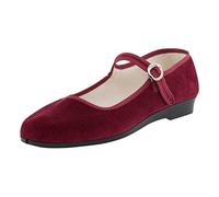 Japanwelt China Samtschuhe Damen Bordeaux Größe 33 EU - offene Trachtenschuhe mit Riemchen und Absatz