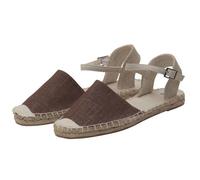 Japanwelt Espadrilles Damen Espadrilles Riemchen Canvas offen Slipper Sommersandalen Braun Beige 37