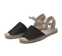 Japanwelt Espadrilles Damen Espadrilles Riemchen Canvas offen Slipper Sommersandalen Schwarz Beige 38