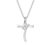 Jaransheti Moissanit-Kreuz-Halskette für Damen, 18-karätiges Weißgold, 925er-Sterlingsilber, 45,7 - 50,8 cm, Halskette für Damen, Schmuckgeschenk, Sterlingsilber, Moissanit