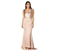 Jarlo London Damen Electra Maxikleid mit Wasserfallfallausschnitt Kleid, Slinky Nude, 36