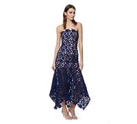 Jarlo London Damen Sommerkleid aus Spitze, Bandeau-Midikleid Kleid, Marineblau/Hautfarben, 38