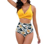JASAMBAC BadeanzüGe FüR Mollige,Bikini Set Bauchweg,Twsit Cross Push Up Bikini-Oberteil Und High Waist Bikini-Unterteile, Weiche Hochwertige Bademode BadeanzüGe FüR Strand, Pool