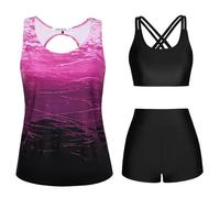 JASAMBAC Badeanzug für Mollige,3-teiliger Tankini mit Shorts,Bademode Bauchweg,Push Up Badeanzüge,High Waisted Sportlich Bikini,Verstellbare Badebekleidung,Modest Schwimmanzug