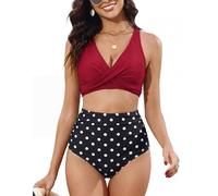 JASAMBAC Bikinis für Damen Badeanzug Bauchweg Push Up Zweiteiler Bademode Twsit Cross Bikini-Oberteil und High Waist Bikini-Unterteile Curvy Strandmode Badebekleidung Schwimmanzug