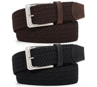 JasGood 2 Stück Geflochtener Elastischer Gürtel für Damen Herren, Unisex Stoffgürtel Stretchgürtel Dehnbarer Gürtel für Jeans Hosen,Schwarz+Kaffee,100cm