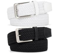 JasGood 2 Stück Geflochtener Elastischer Gürtel für Damen Herren, Unisex Stoffgürtel Stretchgürtel Dehnbarer Gürtel für Jeans Hosen,Schwarz+Weiß,145cm