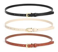 JasGood 3 Stück Damen Dünn Gürtel PU Leder Schmaler Gürtel für Kleid Jeans Hosenkleid mit Vintage Messing Schnalle