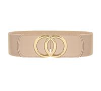 JasGood Damen Breiter Elastischer Taillengürtel Vintage Stretchy Kleid Gürtel Hüftgürtel mit Gold O-Ring Schnalle, Beige, 90cm