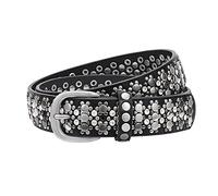 JasGood Damen Nieten Gürtel Funkelnden Strass Nieten Western Ledergürtel für Jeans Hosen,Schwarz,125cm(Passt Taille 91-105cm)