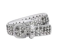 JasGood Damen Nieten Gürtel Funkelnden Strass Nieten Western Ledergürtel für Jeans Hosen,Silber,115cm(Passt Taille 76-90cm)