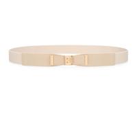 JasGood Damen Schmaler Elastischer Taillengürtel Verstellbarer Dünner Gürtel für Kleider Retro Klassisch Mode Goldschnalle Skinny Damengürtel für Jeans Hosen,Beige,90cm