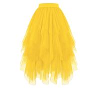 JasGood Damen Tüllrock High Low Layered Unregelmäßig Tüll Rock Damen A-Linie Midirock Ballett Tutu Abschlussball Karneval Party Rock,Gelb,M
