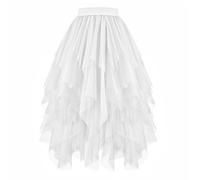 JasGood Damen Tüllrock High Low Layered Unregelmäßig Tüll Rock Damen A-Linie Midirock Ballett Tutu Abschlussball Karneval Party Rock,Weiß,L