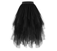 JasGood Damen Tüllrock High Low Layered Unregelmäßig Tüll Rock Damen A-Linie Midirock Ballett Tutu Abschlussball Karneval Party Rock,Schwarz,XXL