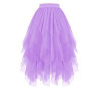 JasGood Damen Tüllrock High Low Layered Unregelmäßig Tüll Rock Damen A-Linie Midirock Ballett Tutu Abschlussball Karneval Party Rock,Hellviolett,S