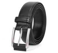 JasGood Ledergürtel Herren Gürtel Herren aus Kunstleder für Männer Anzug Business Jeansgürtel 33mm Breit Herrengürtel mit Dornschließe,Schwarz,130cm
