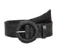 JasGood Stroh Geflochten Elastischer Gürtel für Damen Breiter Taillengürtel Rattan Gewebter Boho Gürtel für Kleider,Schwarz,90cm