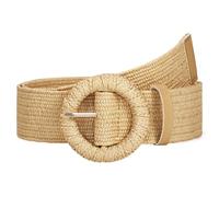 JasGood Stroh Geflochten Elastischer Gürtel für Damen Breiter Taillengürtel Rattan Gewebter Boho Gürtel für Kleider,Khaki,90cm