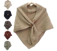 JASUBAI Dreieckiger Schal aus Leder mit Schnalle für Damen, Warmer Langer Schal für Damen, großer Strickschal, gestrickter Schal (Beige)