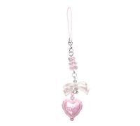 Javoryxh Cute Pink Bowknot Phone Pendant Cute Bowknot Straps Delicate Beaded Heart Lanyard Hangings Decoration Love Heart Keychain