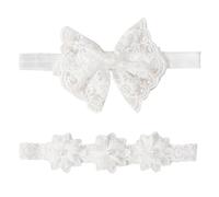 Jawfait 2 Stück 45,7-50,8 cm elegante weiße Blume Tauf-Stirnbänder für Baby Mädchen, elastische weiche Spitze mit niedlichem Tüll-Perlenhaarband (weiße Blumen)