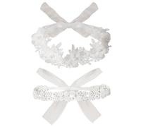 Jawfait 2 Stück 45,7-50,8 cm elegante weiße Blume Tauf-Stirnbänder für Baby-Mädchen, elastische weiche Spitze mit niedlichem Tüll-Perlenhaarband (zweireihige kleine Spitze)