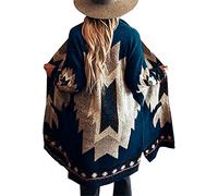 Jawint Damen Strickjacke im Vintage-Stil mit Ethnomuster, lässige offene Weste im Western-Look mit Taschen