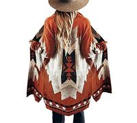 Jawint Damen Strickjacke im Vintage-Stil mit Ethnomuster, lässige offene Weste im Western-Look mit Taschen