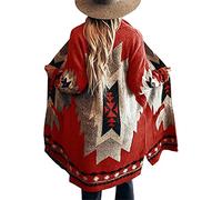 Jawint Damen Strickjacke im Vintage-Stil mit Ethnomuster, lässige offene Weste im Western-Look mit Taschen