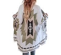 Jawint Damen Strickjacke im Vintage-Stil mit Ethnomuster, lässige offene Weste im Western-Look mit Taschen