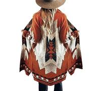 Jawint Damen Strickjacke im Vintage-Stil mit Ethnomuster, lässige offene Weste im Western-Look mit Taschen
