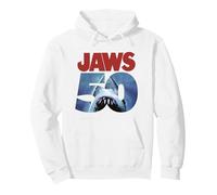 Jaws 50th Anniversary Logo Front & Back Pullover Hoodie, Unisex für Erwachsene, Weiß, XXL