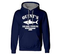 Jaws Quints Shark Fishing Premium Pullover Hoodie - Offiziell lizenzierter Erwachsenen-Kapuzenpullover | Grafik-Kapuzenpullover mit Quints Shark Fishing Logo | Unisex-Passform, navy, XL