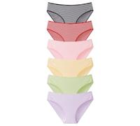 JAWSEU 6er Pack Mittel Taille Baumwolle Slip Bunte Streifen Unterhosen Höschen Panties, Women tmungsaktive Sexy Slip Sportunterhosen Unterhosen Damen Baumwolle Set Streifen Bikinis Unterhosen M-XL