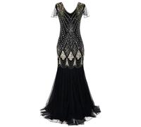 JAWSEU Partykleid Damen Lang Abendkleid 20er Jahre Kleid Flapper Great Gatsby 1920er Hochzeit Kostüm Pailletten Langes Abendkleid Cocktail Abendkleid Ballkleid 20er Jahre Kostüm Abschlussballkleid
