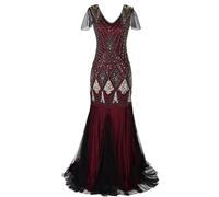 JAWSEU Partykleid Damen Lang Abendkleid 20er Jahre Kleid Flapper Great Gatsby 1920er Hochzeit Kostüm Pailletten Langes Abendkleid Cocktail Abendkleid Ballkleid 20er Jahre Kostüm Abschlussballkleid